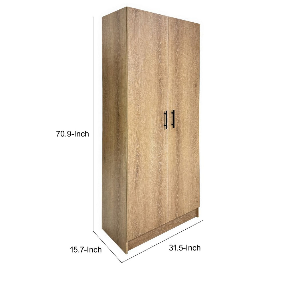 Mea Utility Storage Cabinet, 2 Doors, 3 Shelves, 71 Inch Oak Brown - BM352098