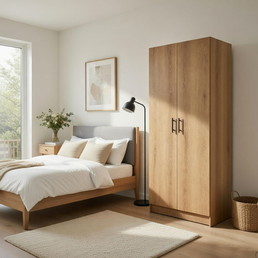 Mea Utility Storage Cabinet, 2 Doors, 3 Shelves, 71 Inch Oak Brown - BM352098