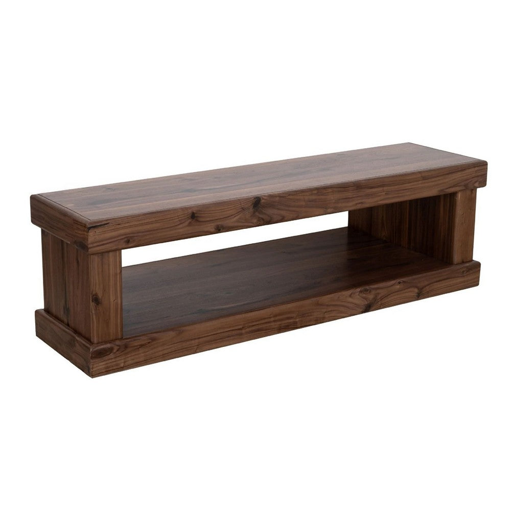 Kima Entryway Bench, Open Lower Shelf, 60 Inch Walnut Brown Wood - BM352123