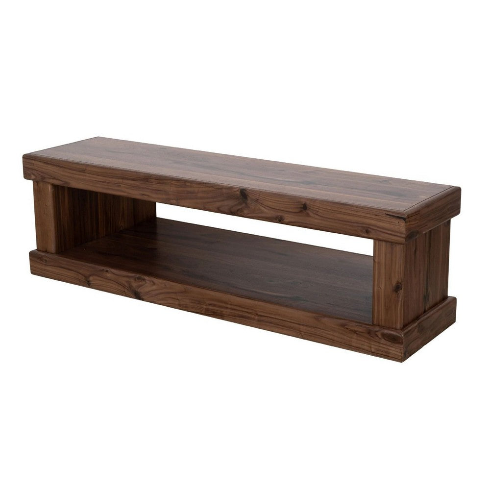 Kima Entryway Bench, Open Lower Shelf, 60 Inch Walnut Brown Wood - BM352123