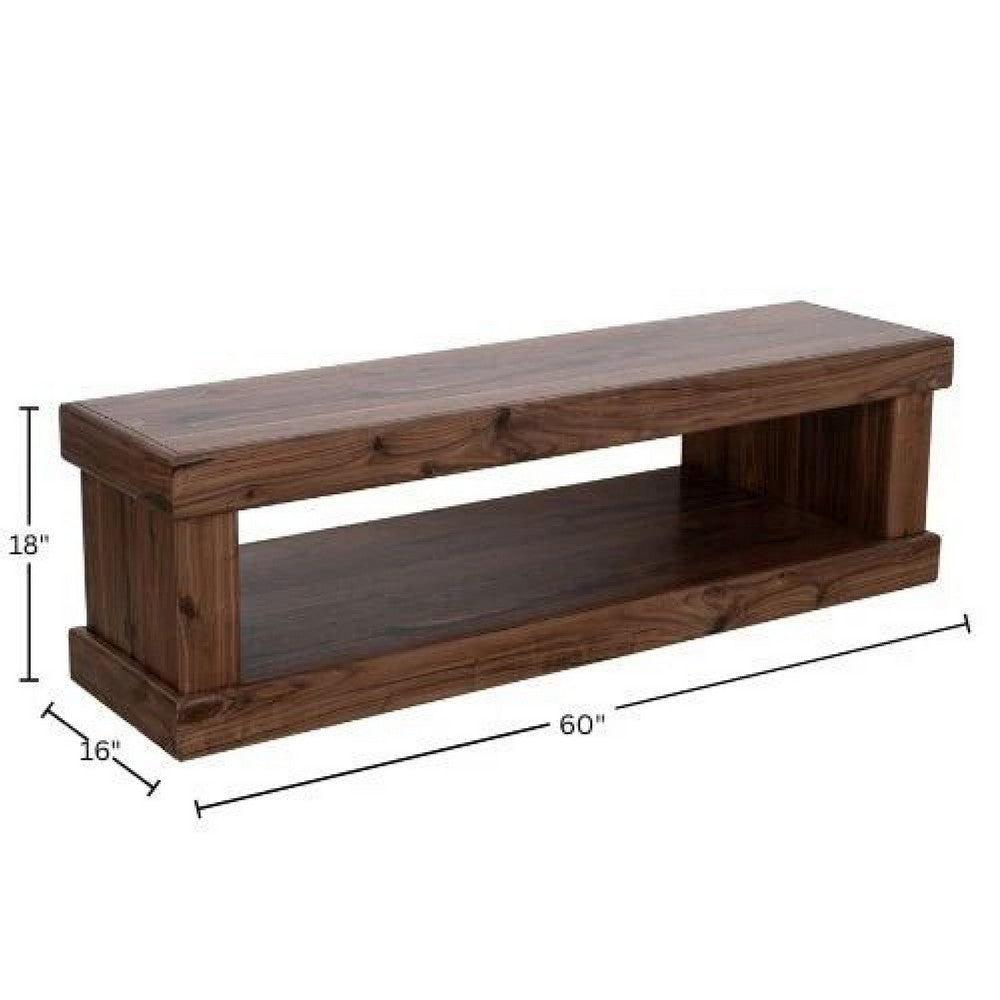 Kima Entryway Bench, Open Lower Shelf, 60 Inch Walnut Brown Wood - BM352123