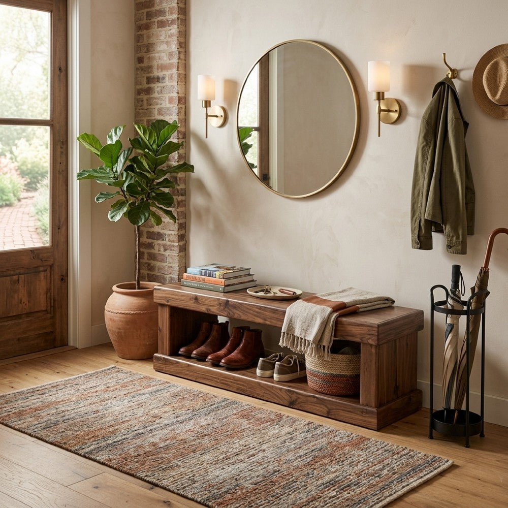 Kima Entryway Bench, Open Lower Shelf, 60 Inch Walnut Brown Wood - BM352123