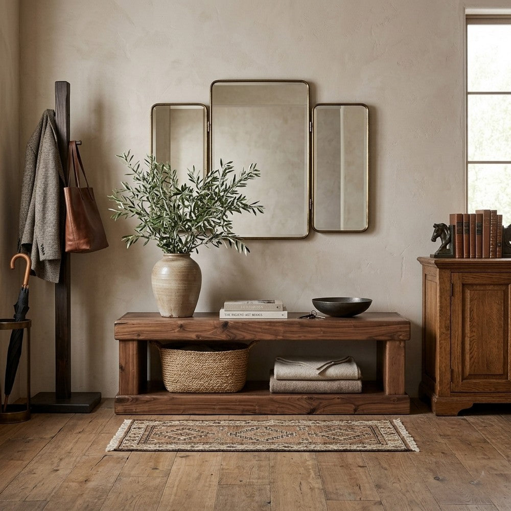 Kima Entryway Bench, Open Lower Shelf, 60 Inch Walnut Brown Wood - BM352123