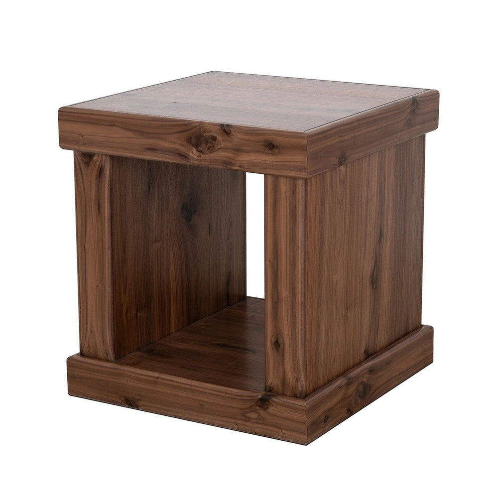 Kima Side End Table, 25 Inch Square Top with Lower Shelf, Walnut Brown - BM352124