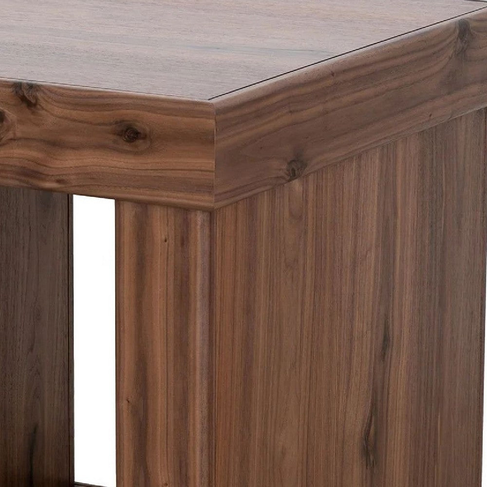 Kima Side End Table, 25 Inch Square Top with Lower Shelf, Walnut Brown - BM352124