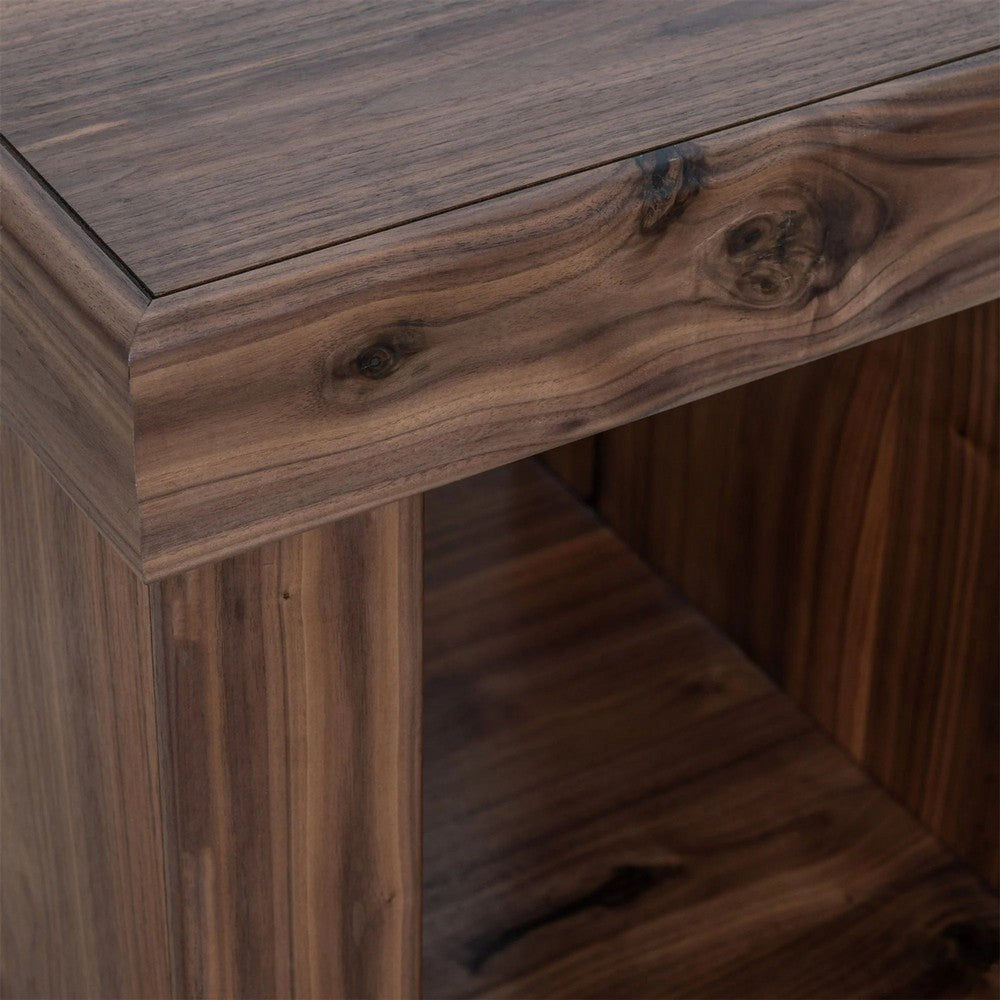 Kima Side End Table, 25 Inch Square Top with Lower Shelf, Walnut Brown - BM352124