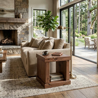 Kima Side End Table, 25 Inch Square Top with Lower Shelf, Walnut Brown - BM352124