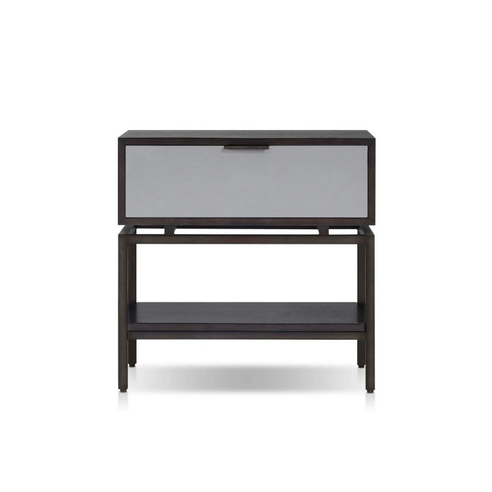 Kina Bedside Nightstand, 1 Drawer and Open Shelf, Espresso Gray Wood - BM352125