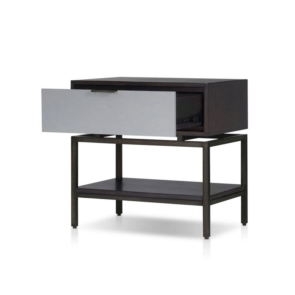 Kina Bedside Nightstand, 1 Drawer and Open Shelf, Espresso Gray Wood - BM352125