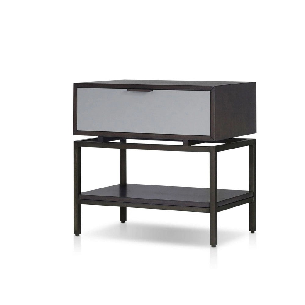 Kina Bedside Nightstand, 1 Drawer and Open Shelf, Espresso Gray Wood - BM352125