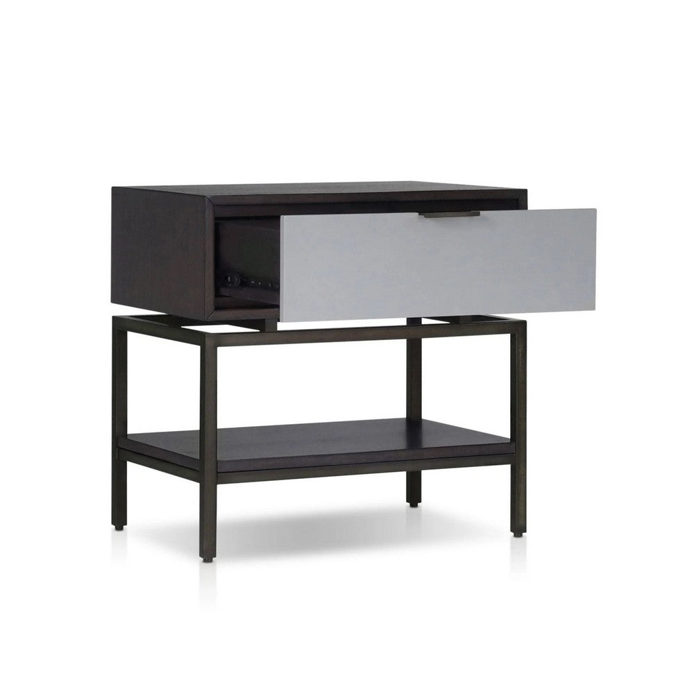 Kina Bedside Nightstand, 1 Drawer and Open Shelf, Espresso Gray Wood - BM352125