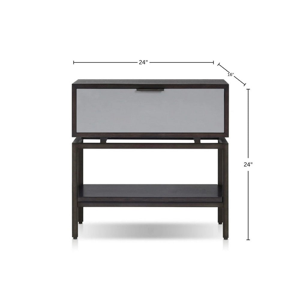 Kina Bedside Nightstand, 1 Drawer and Open Shelf, Espresso Gray Wood - BM352125