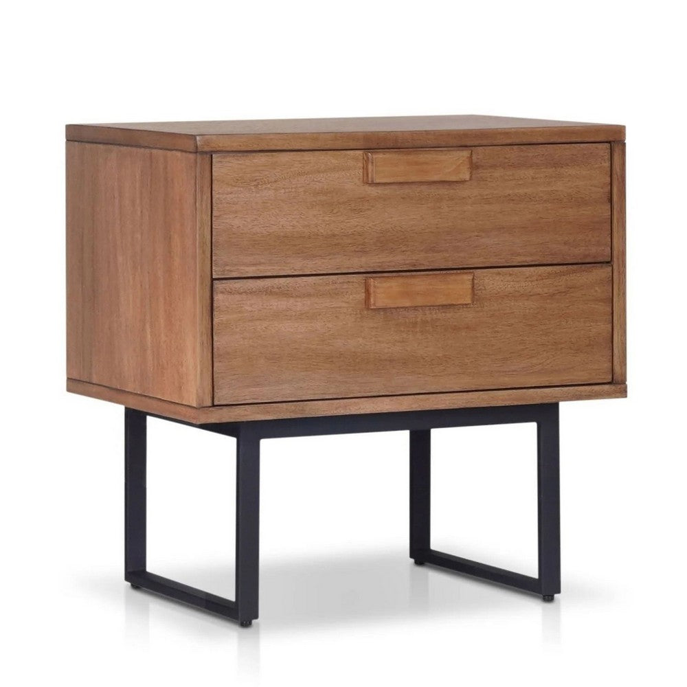 Pio Bedside Nightstand, 2 Drawers, Chestnut Brown, Gray Metal Legs - BM352126