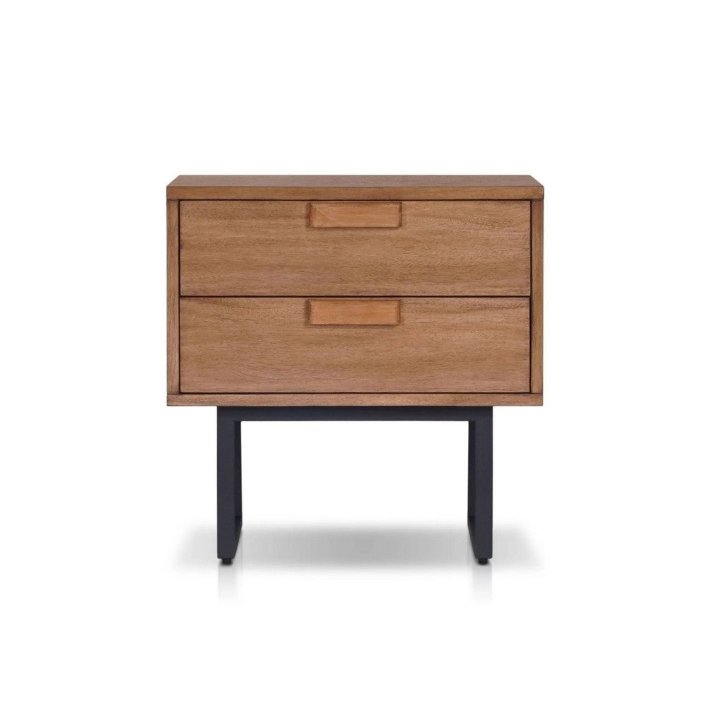 Pio Bedside Nightstand, 2 Drawers, Chestnut Brown, Gray Metal Legs - BM352126