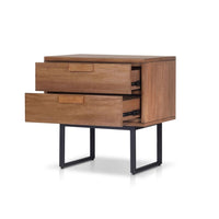 Pio Bedside Nightstand, 2 Drawers, Chestnut Brown, Gray Metal Legs - BM352126