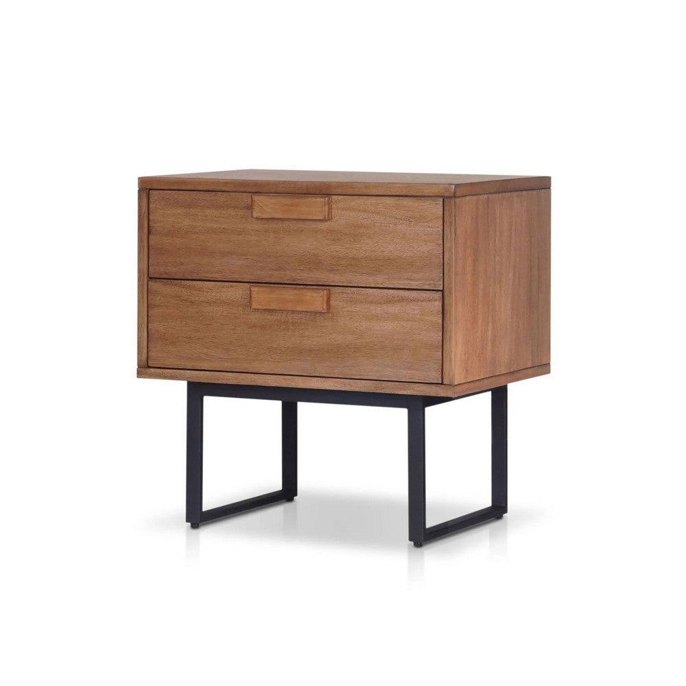 Pio Bedside Nightstand, 2 Drawers, Chestnut Brown, Gray Metal Legs - BM352126