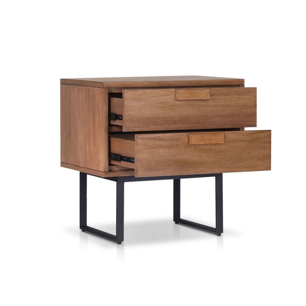 Pio Bedside Nightstand, 2 Drawers, Chestnut Brown, Gray Metal Legs - BM352126
