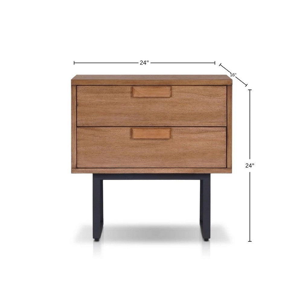 Pio Bedside Nightstand, 2 Drawers, Chestnut Brown, Gray Metal Legs - BM352126