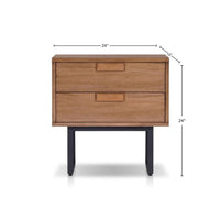 Pio Bedside Nightstand, 2 Drawers, Chestnut Brown, Gray Metal Legs - BM352126