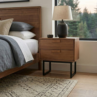Pio Bedside Nightstand, 2 Drawers, Chestnut Brown, Gray Metal Legs - BM352126