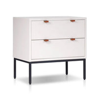 Lio Modern Nightstand with 2 Drawers, Gray Metal Legs, Glam White - BM352127