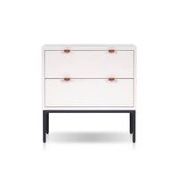 Lio Modern Nightstand with 2 Drawers, Gray Metal Legs, Glam White - BM352127