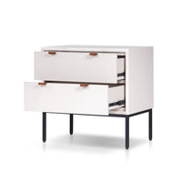 Lio Modern Nightstand with 2 Drawers, Gray Metal Legs, Glam White - BM352127