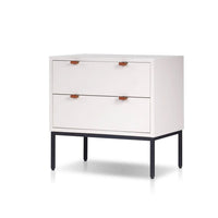 Lio Modern Nightstand with 2 Drawers, Gray Metal Legs, Glam White - BM352127