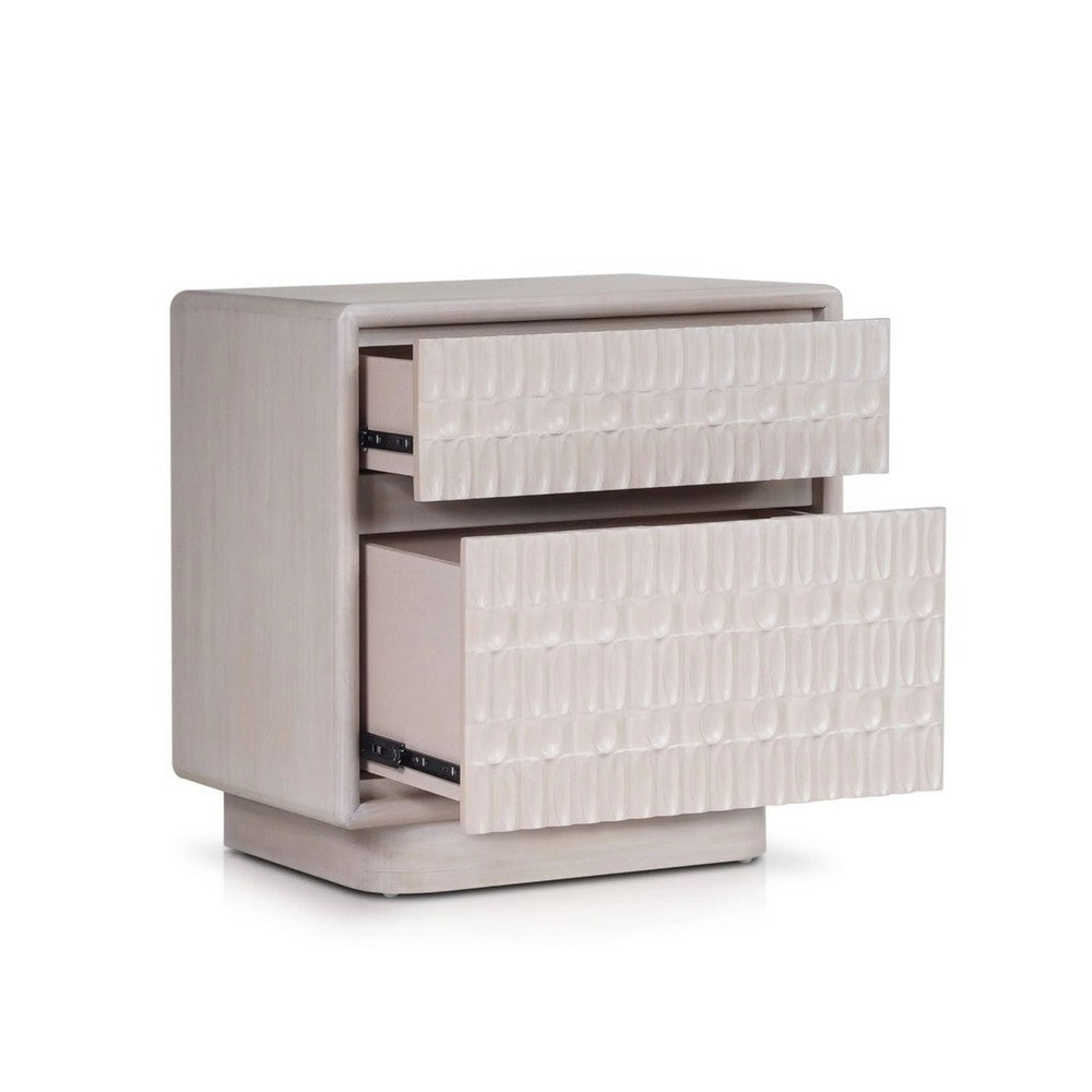 Lya Nightstand, 2 Soft Close Drawers, Contemporary Whitewash - BM352128