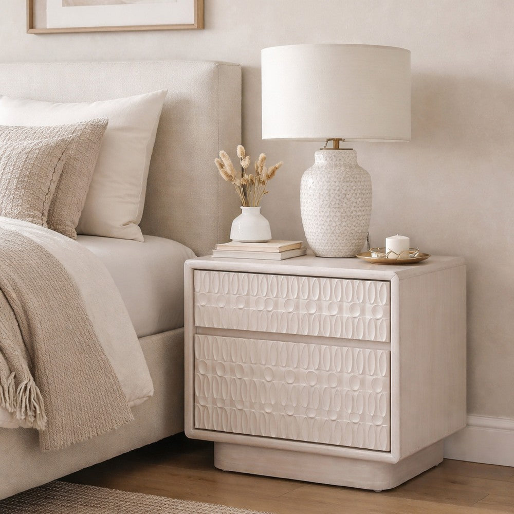 Lya Nightstand, 2 Soft Close Drawers, Contemporary Whitewash - BM352128