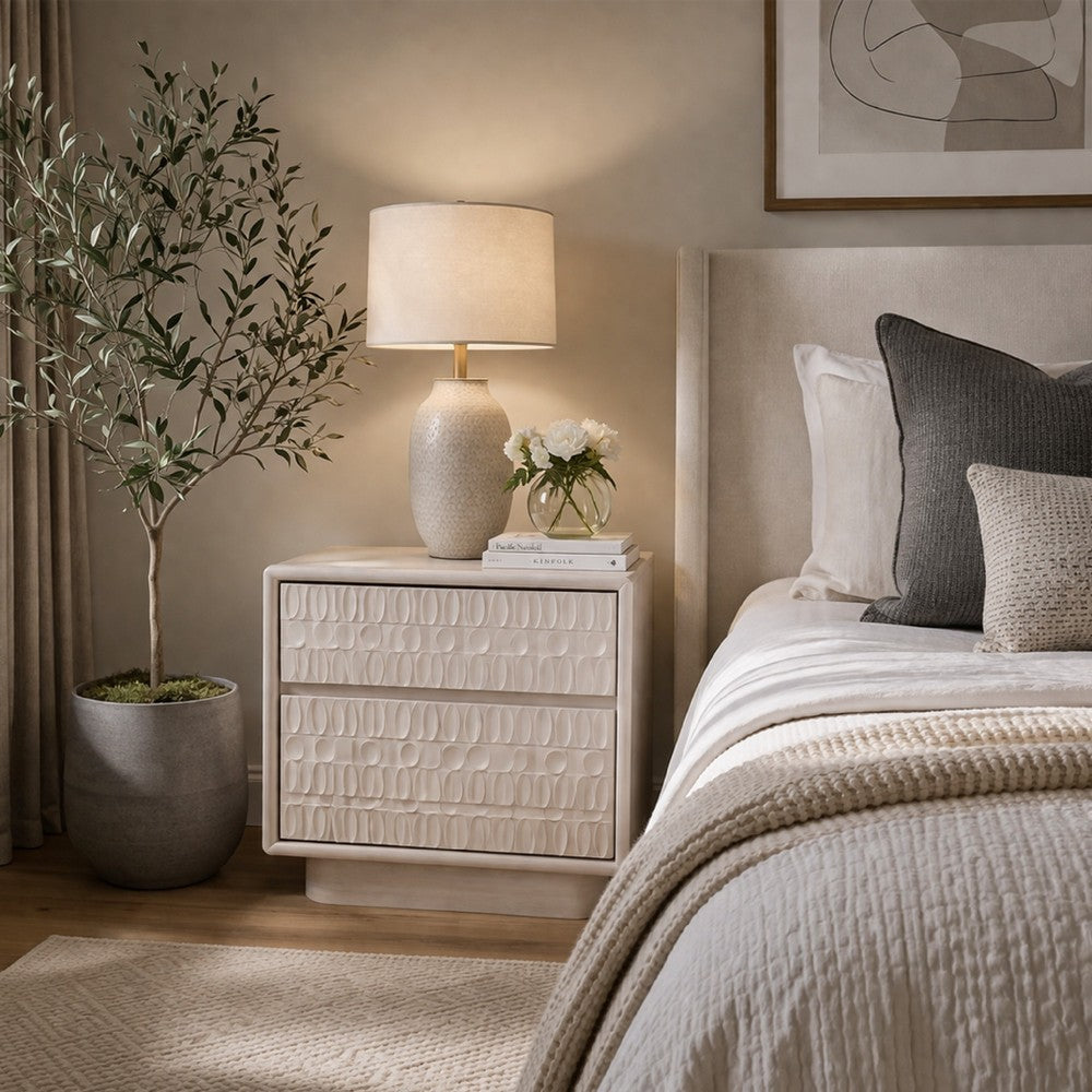 Lya Nightstand, 2 Soft Close Drawers, Contemporary Whitewash - BM352128