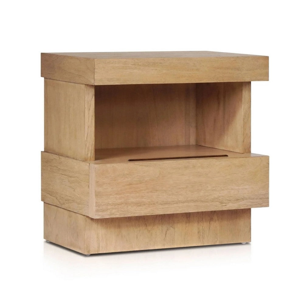 Koa Nightstand, 1 Drawer and Fixed Shelf, Modern Oak Brown - BM352129