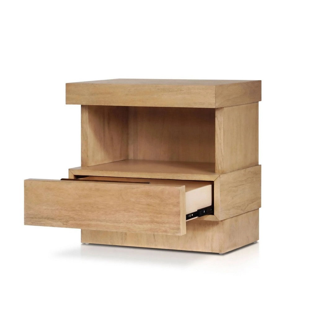 Koa Nightstand, 1 Drawer and Fixed Shelf, Modern Oak Brown - BM352129