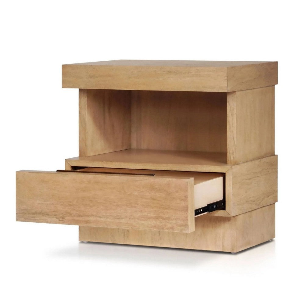 Koa Nightstand, 1 Drawer and Fixed Shelf, Modern Oak Brown - BM352129