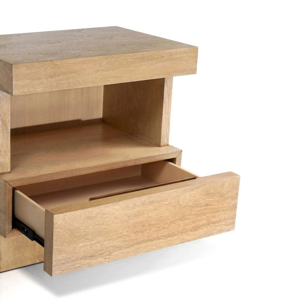 Koa Nightstand, 1 Drawer and Fixed Shelf, Modern Oak Brown - BM352129