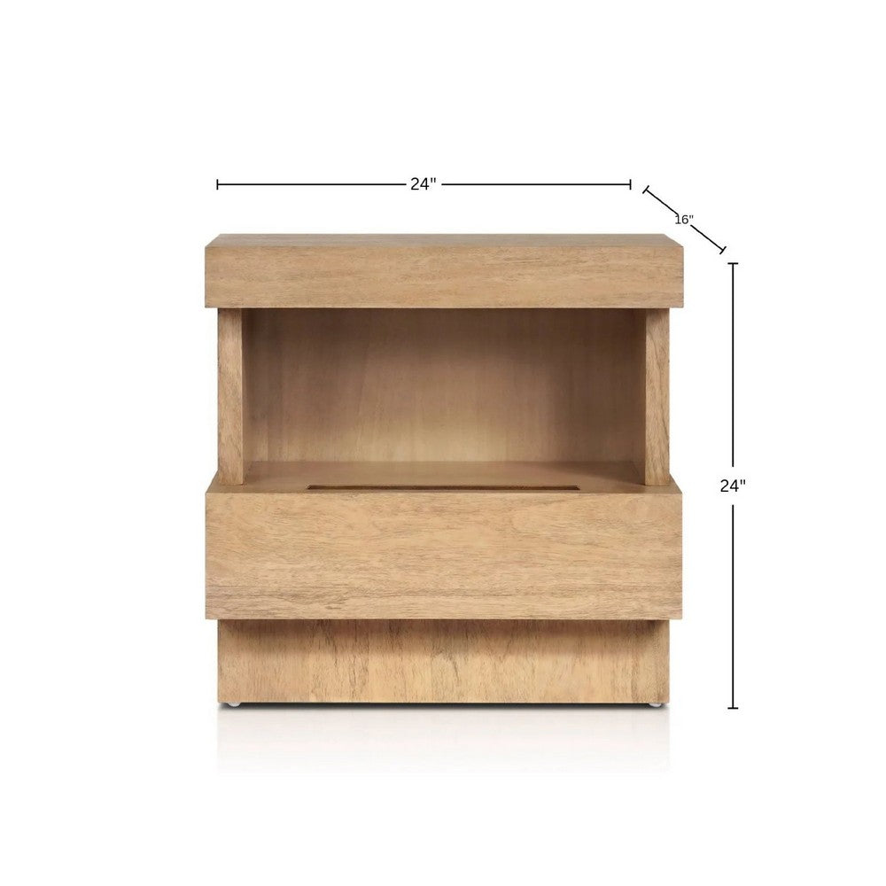 Koa Nightstand, 1 Drawer and Fixed Shelf, Modern Oak Brown - BM352129