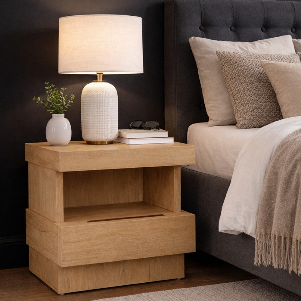 Koa Nightstand, 1 Drawer and Fixed Shelf, Modern Oak Brown - BM352129