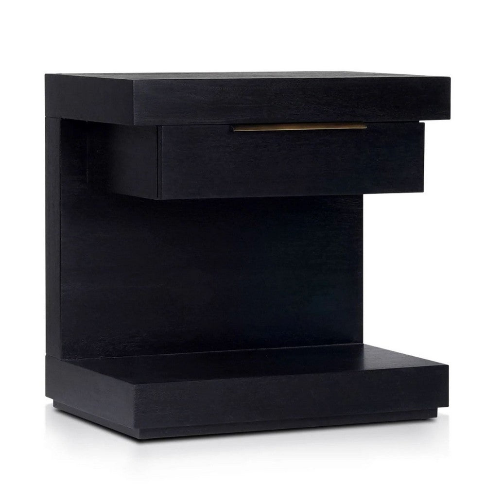Joa Nightstand, 1 Drawer and Fixed Open Shelf, Modern Black - BM352130
