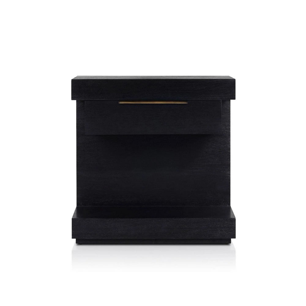 Joa Nightstand, 1 Drawer and Fixed Open Shelf, Modern Black - BM352130
