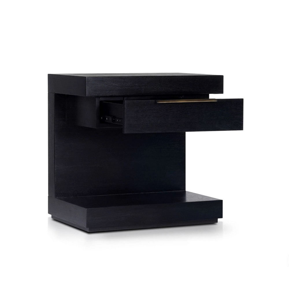 Joa Nightstand, 1 Drawer and Fixed Open Shelf, Modern Black - BM352130