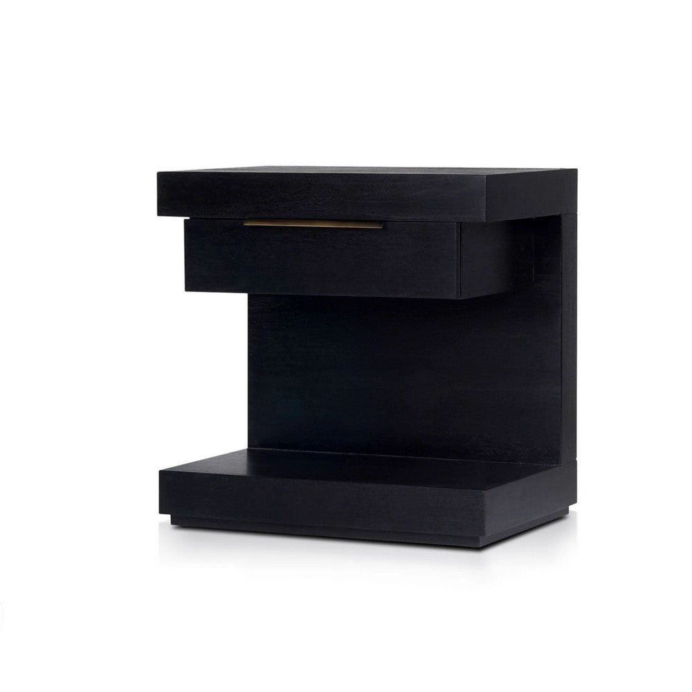 Joa Nightstand, 1 Drawer and Fixed Open Shelf, Modern Black - BM352130