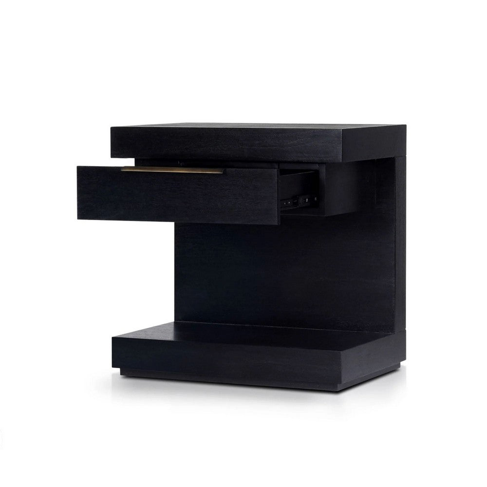 Joa Nightstand, 1 Drawer and Fixed Open Shelf, Modern Black - BM352130