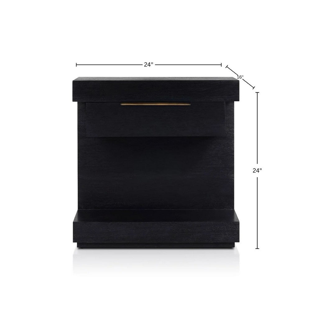 Joa Nightstand, 1 Drawer and Fixed Open Shelf, Modern Black - BM352130