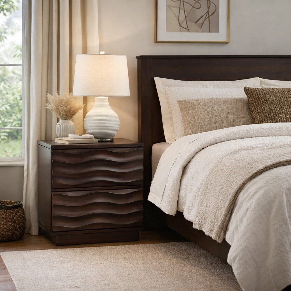 Roa Modern Nightstand, 2 Soft Closing Drawers, Antique Brown - BM352131