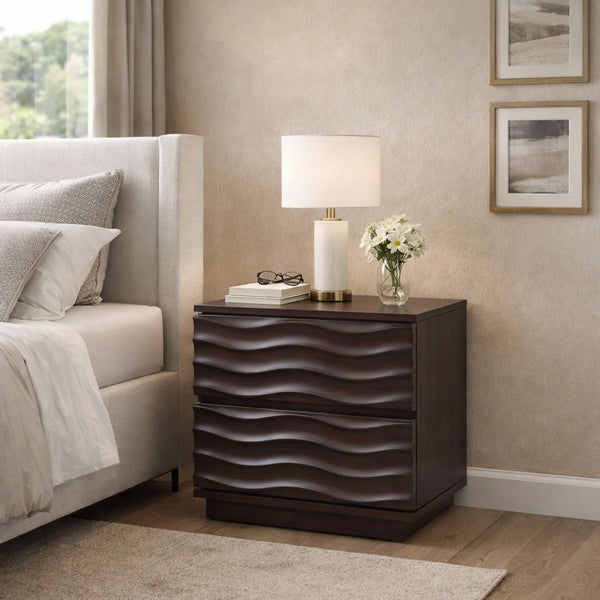 Roa Modern Nightstand, 2 Soft Closing Drawers, Antique Brown - BM352131