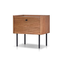 Noah Nightstand with 1 Drawer, Black Metal Legs, Chestnut Brown - BM352132