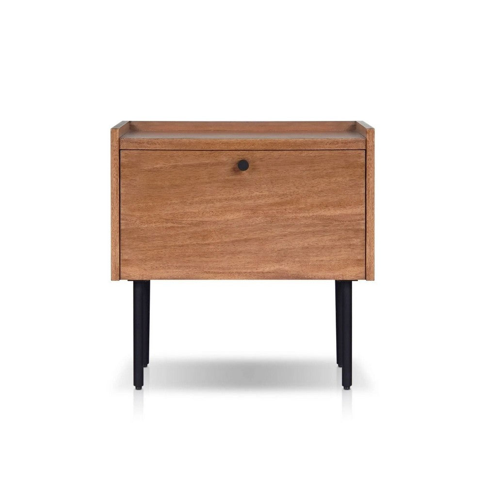 Noah Nightstand with 1 Drawer, Black Metal Legs, Chestnut Brown - BM352132