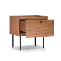 Noah Nightstand with 1 Drawer, Black Metal Legs, Chestnut Brown - BM352132