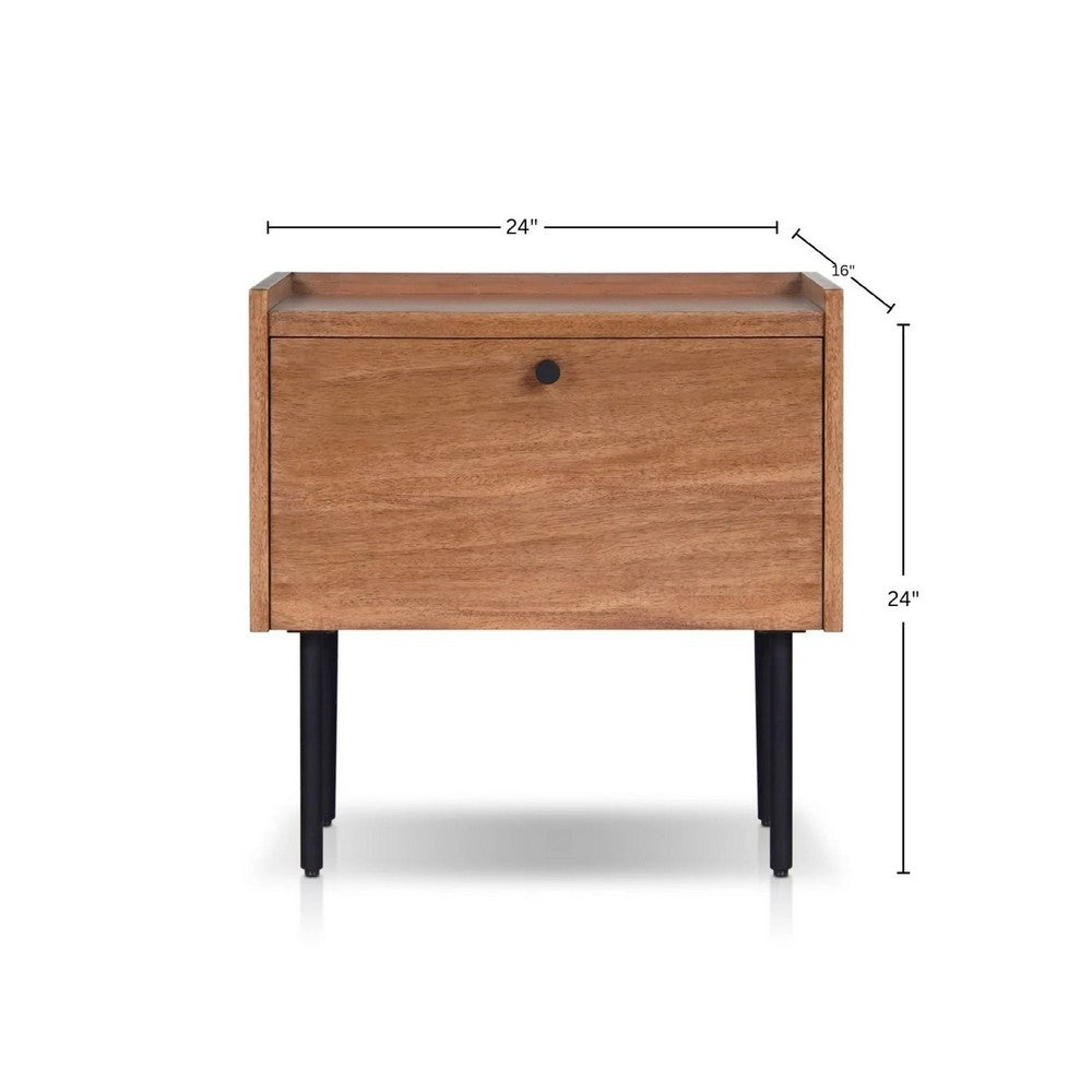 Noah Nightstand with 1 Drawer, Black Metal Legs, Chestnut Brown - BM352132
