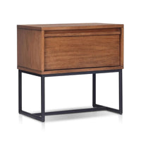 Rya Nightstand with 1 Drawer, Gray Metal Legs, Teak Brown - BM352133